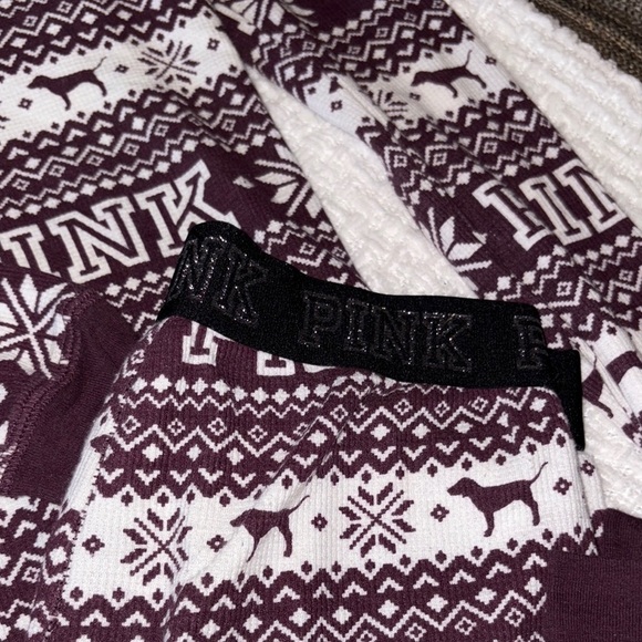 BNWOT PINK Victoria's Secret Girls Pajama Set - Burgundy and White - Picture 3 of 9